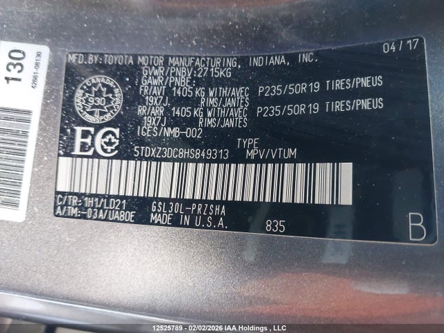 5TDXZ3DC8HS849313 Toyota Sienna Se 8 Passenger