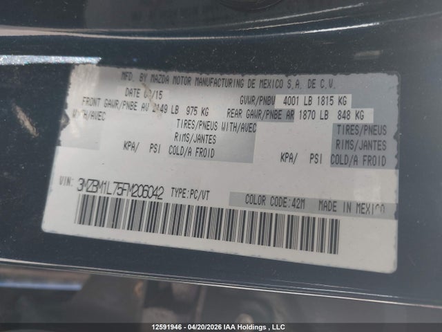 Aukcja sprzedaży 2015 Mazda 3 Touring, vin: 3MZBM1L75FM206042, numer aukcji: 12591946