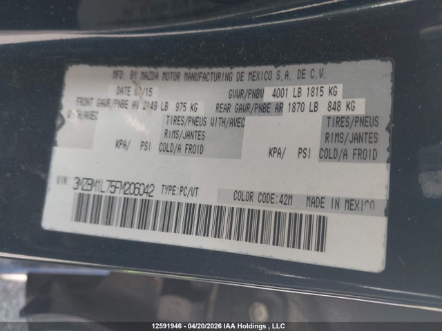 Aukcja sprzedaży 2015 Mazda 3 Touring, vin: 3MZBM1L75FM206042, numer aukcji: 12591946