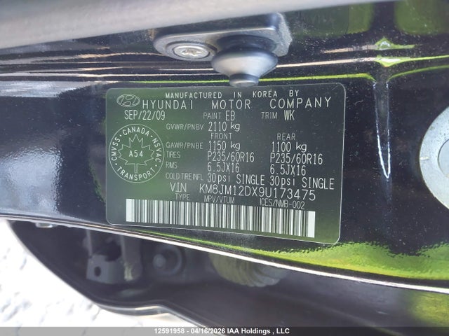 2009 Hyundai Tucson Gls მანქანა იყიდება აუქციონზე, vin: KM8JM12DX9U173475, აუქციონის ნომერი: 12591958