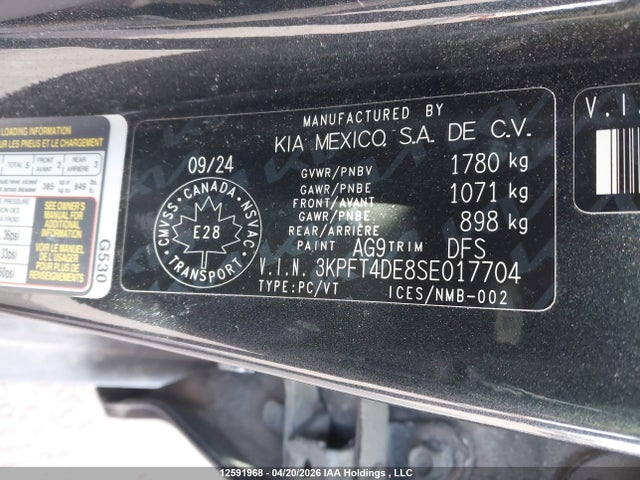 Aukcja sprzedaży 2025 Kia K4 Lx, vin: 3KPFT4DE8SE017704, numer aukcji: 12591968