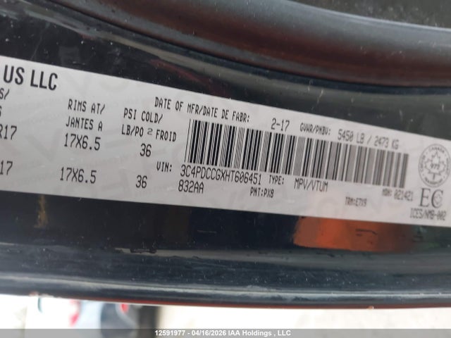 Aukcja sprzedaży 2017 Dodge Journey Sxt, vin: 3C4PDCCGXHT606451, numer aukcji: 12591977