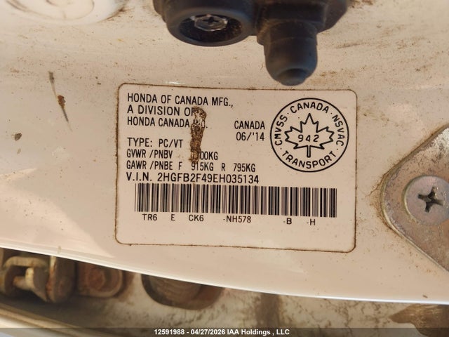 Aukcja sprzedaży 2014 Honda Civic Lx, vin: 2HGFB2F49EH035134, numer aukcji: 12591988