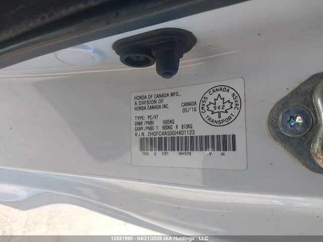 Продажа на аукционе авто 2016 Honda Civic Lx, vin: 2HGFC4A50GH401123, номер лота: 12591990