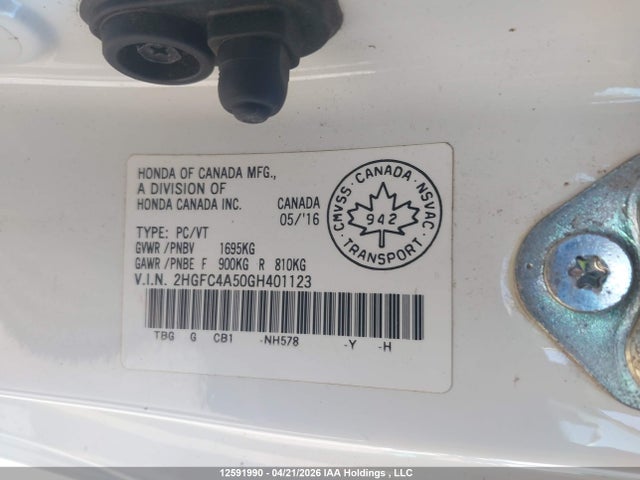 Продажа на аукционе авто 2016 Honda Civic Lx, vin: 2HGFC4A50GH401123, номер лота: 12591990