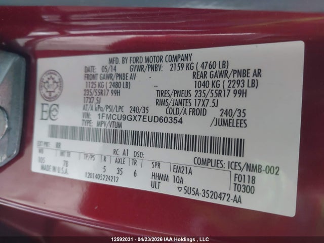 1FMCU9GX7EUD60354 Ford ESCAPE SE