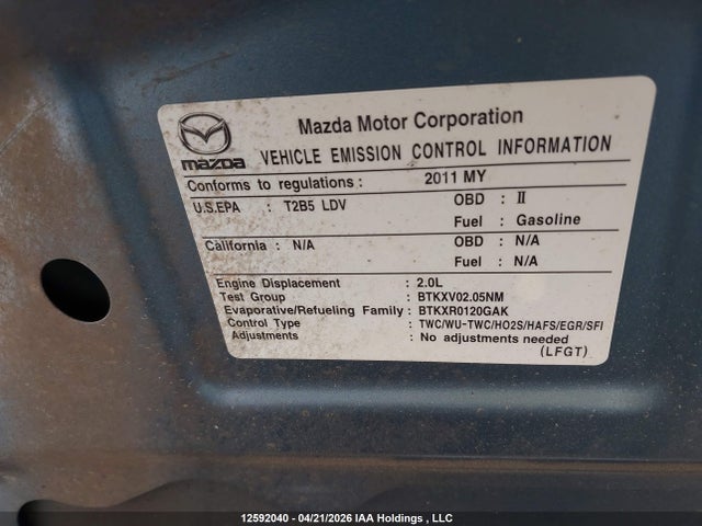 2011 Mazda 3 I მანქანა იყიდება აუქციონზე, vin: JM1BL1VF2B1903458, აუქციონის ნომერი: 12592040