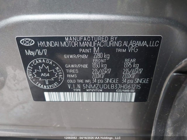 5NMZUDLB3JH061215 Hyundai SANTA FE SPORT