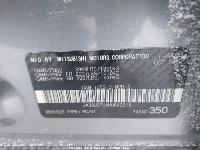 JA32U2FU4HU602518 Mitsubishi LANCER ES