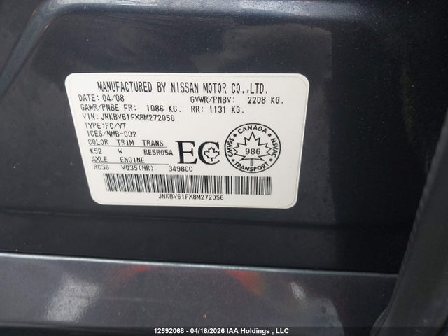 Aukcja sprzedaży 2008 Infiniti G35, vin: JNKBV61FX8M272056, numer aukcji: 12592068