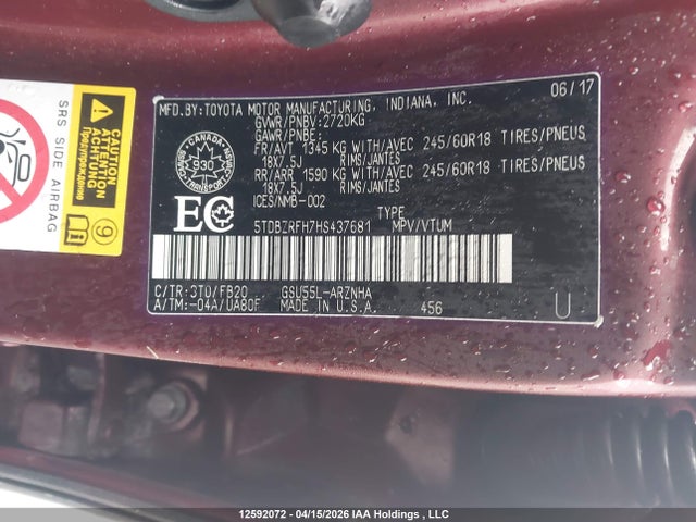 5TDBZRFH7HS437681 Toyota Highlander Le