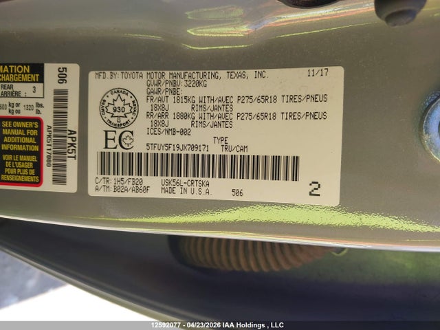 5TFUY5F19JX709171 Toyota Tundra Sr5 Plus 5.7l V8