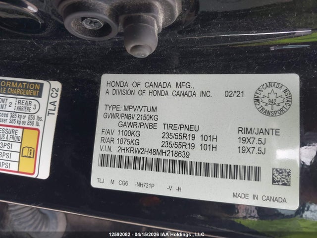 2HKRW2H48MH218639 Honda Cr-v Sport