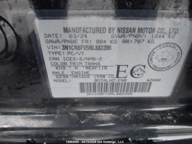 Aukcja sprzedaży 2024 Nissan Versa Sr, vin: 3N1CN8FV5RL882396, numer aukcji: 12592085