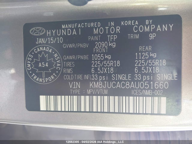 Продаж на аукціоні авто 2010 Hyundai Tucson Limited, vin: KM8JUCAC8AU051660, номер лоту: 12582305