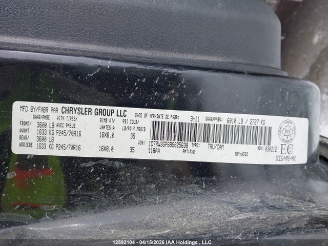 2011 Dodge Dakota Slt მანქანა იყიდება აუქციონზე, vin: 1D7RW3GP6BS625638, აუქციონის ნომერი: 12592104