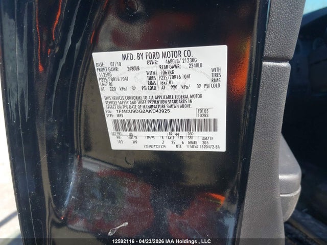 Продажа на аукционе авто 2010 Ford Escape, vin: 1FMCU9DG2AKD43925, номер лота: 12592116