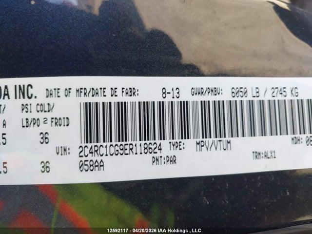 12592117 :رقم المزاد ، 2C4RC1CG9ER118624 vin ، 2014 Chrysler Town & Country Touring مزاد بيع