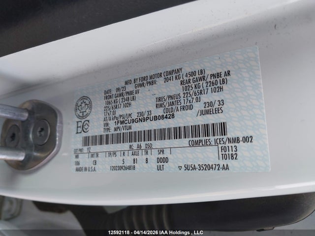 Продажа на аукционе авто 2023 Ford Escape Active, vin: 1FMCU9GN9PUB08428, номер лота: 12592118