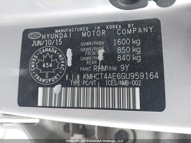 KMHCT4AE6GU959164 Hyundai Accent