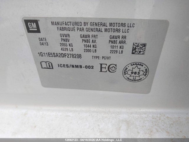 2013 Chevrolet Malibu 2lt მანქანა იყიდება აუქციონზე, vin: 1G11E5SA2DF278208, აუქციონის ნომერი: 12592123