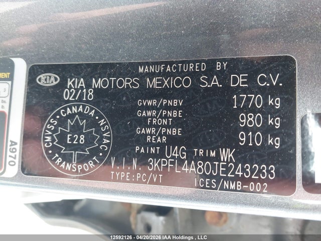 3KPFL4A80JE243233 KIA Forte Ex/ex Luxury/ex+