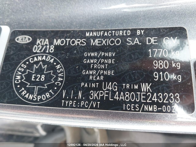 3KPFL4A80JE243233 KIA Forte Ex/ex Luxury/ex+