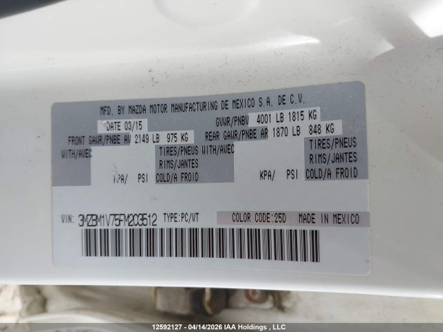 3MZBM1V75FM203512 Mazda Mazda3 Gs