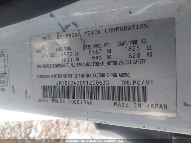 Aukcja sprzedaży 2009 Mazda 3 Sport, vin: JM1BK343091200635, numer aukcji: 12592128