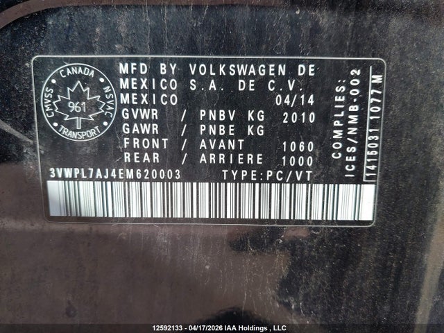 Продаж на аукціоні авто 2014 Volkswagen Golf 2.0 Tdi Comfortline/2.0 Tdi Highline/2.0 Tdi Trendline/2.0 Tdi Wolfsburg Edition, vin: 3VWPL7AJ4EM620003, номер лоту: 12592133
