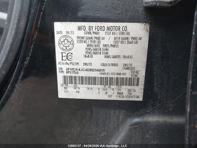 Продажа на аукционе авто 2013 Ford Edge Sel, vin: 2FMDK4JC4DBE04205, номер лота: 12592137