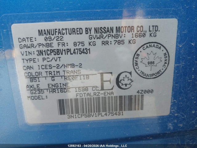 Продаж на аукціоні авто 2023 Nissan Kicks S, vin: 3N1CP5BV1PL475431, номер лоту: 12592163