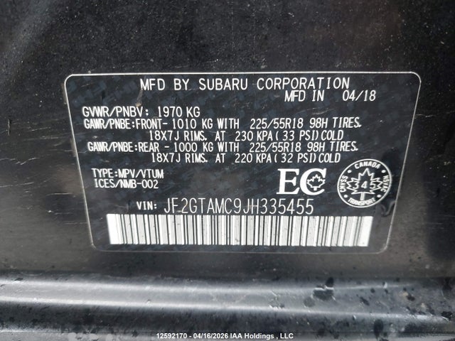 JF2GTAMC9JH335455 Subaru Crosstrek Limited