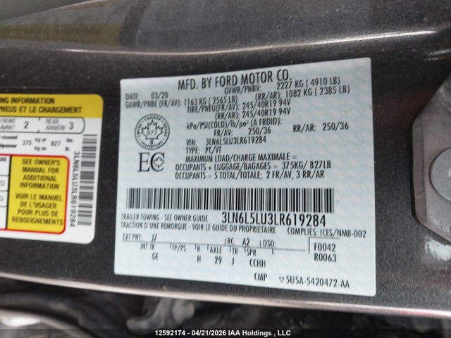3LN6L5LU3LR619284 Lincoln Mkz Hybrid Reserve