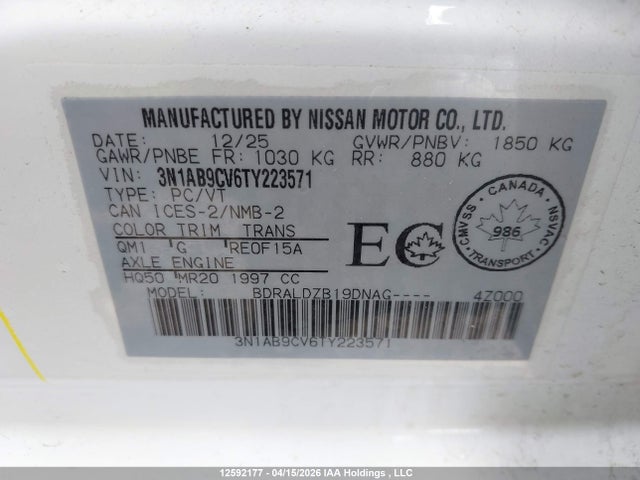 3N1AB9CV6TY223571 Nissan SENTRA SV