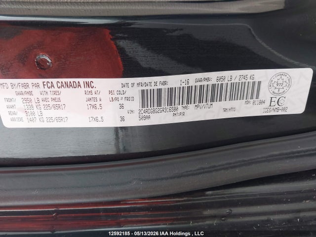 Aukcja sprzedaży 2016 Dodge Grand Caravan Se/sxt, vin: 2C4RDGBG2GR316580, numer aukcji: 12592185