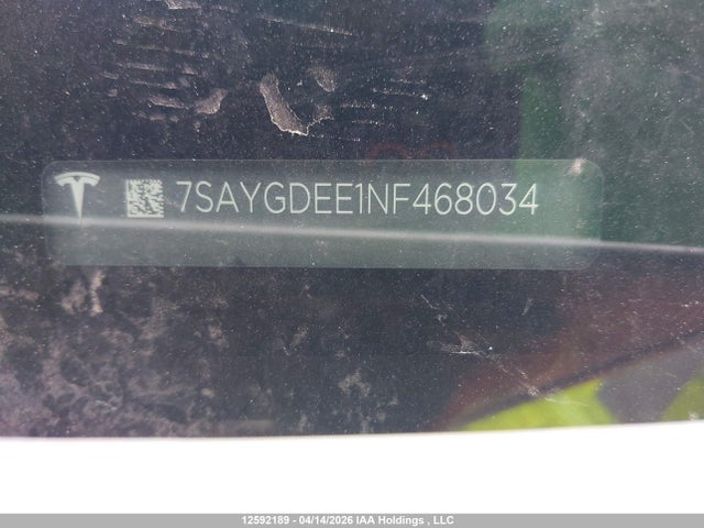 Продажа на аукционе авто 2022 Tesla Model Y, vin: 7SAYGDEE1NF468034, номер лота: 12592189