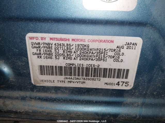Продаж на аукціоні авто 2011 Mitsubishi Rvr Se, vin: JA4AJ3AU7BZ608272, номер лоту: 12580442