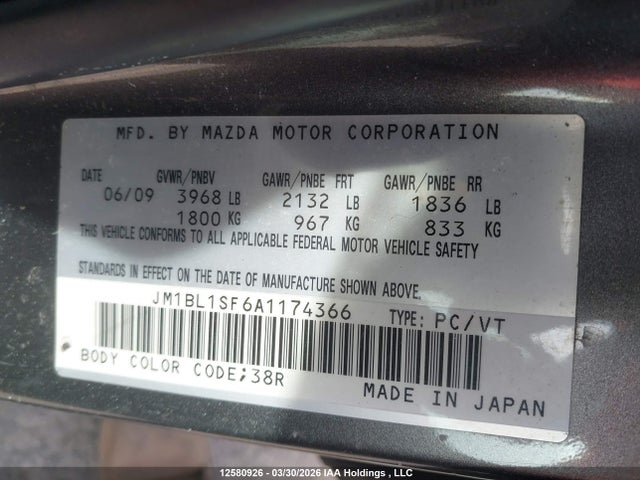 Aukcja sprzedaży 2010 Mazda Mazda3 Gs/gx, vin: JM1BL1SF6A1174366, numer aukcji: 12580926
