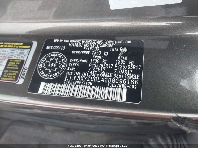 Продаж на аукціоні авто 2013 Hyundai Santa Fe Sport 2.0t Premium, vin: 5XYZUDLA2DG096186, номер лоту: 12579396