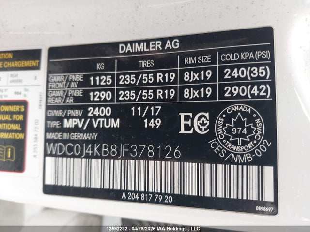 WDC0J4KB8JF378126 Mercedes-Benz Glc 300 Coupe 4matic