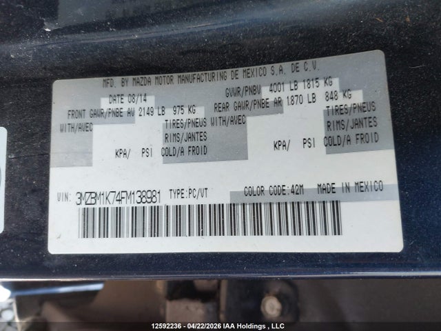 3MZBM1K74FM138981 Mazda 3 SPORT