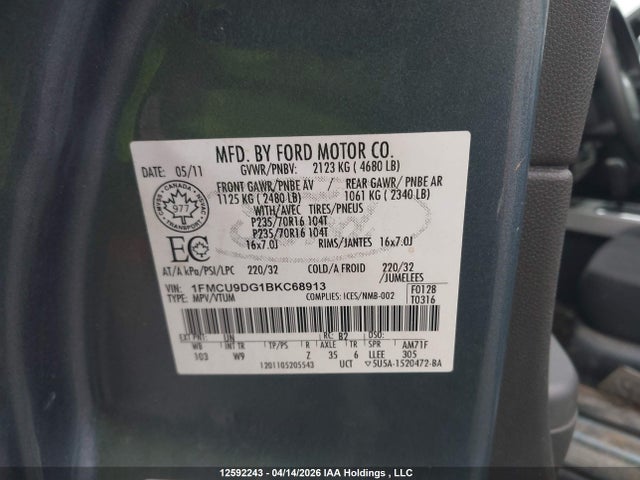 Продажа на аукционе авто 2011 Ford Escape Xlt, vin: 1FMCU9DG1BKC68913, номер лота: 12592243