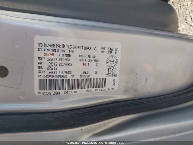 12592263 :رقم المزاد ، 1D4GP25R47B250047 vin ، 2007 Dodge Caravan مزاد بيع