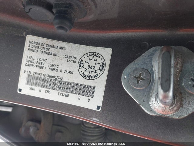 2011 Honda Civic Dx-g მანქანა იყიდება აუქციონზე, vin: 2HGFA1F48BH007785, აუქციონის ნომერი: 12581597