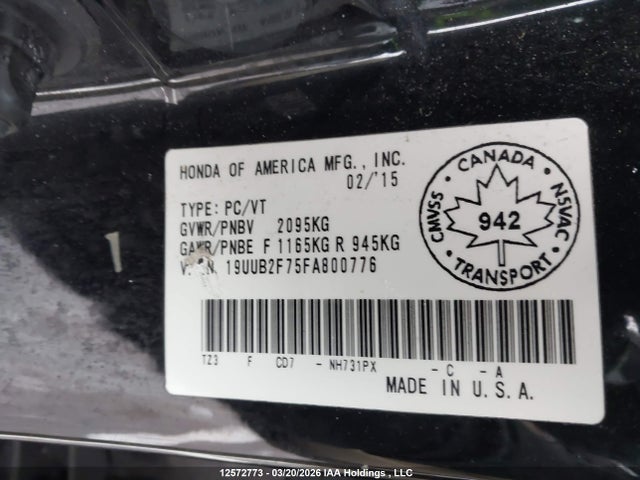 2015 Acura Tlx V6 Elite მანქანა იყიდება აუქციონზე, vin: 19UUB2F75FA800776, აუქციონის ნომერი: 12572773
