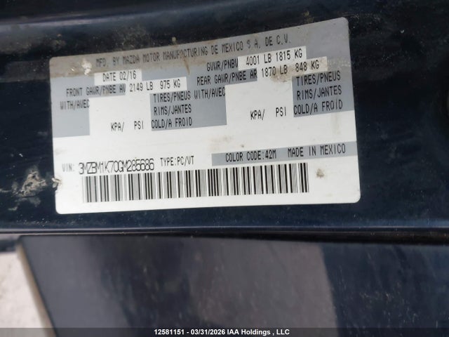 3MZBM1K70GM285686 Mazda Mazda3 Gx
