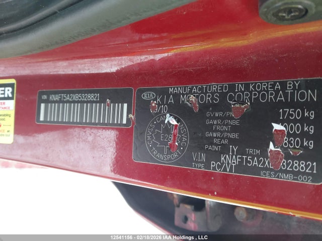 12541156 :رقم المزاد ، KNAFT5A2XB5328821 vin ، 2011 Kia Forte5 2.0l Lx مزاد بيع