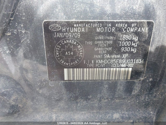 2009 Hyundai Elantra Touring Gl/gl Sport/l/l Preferred მანქანა იყიდება აუქციონზე, vin: KMHDC85E89U031834, აუქციონის ნომერი: 12582615