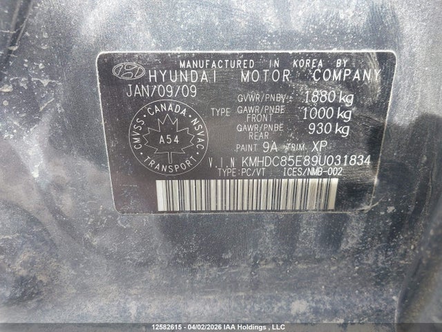 2009 Hyundai Elantra Touring Gl/gl Sport/l/l Preferred მანქანა იყიდება აუქციონზე, vin: KMHDC85E89U031834, აუქციონის ნომერი: 12582615